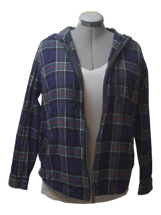 L.L.Bean Other - L.L.Bean Plaid Flannel Hoodie Jacket Large Petite Cotton Full Zip